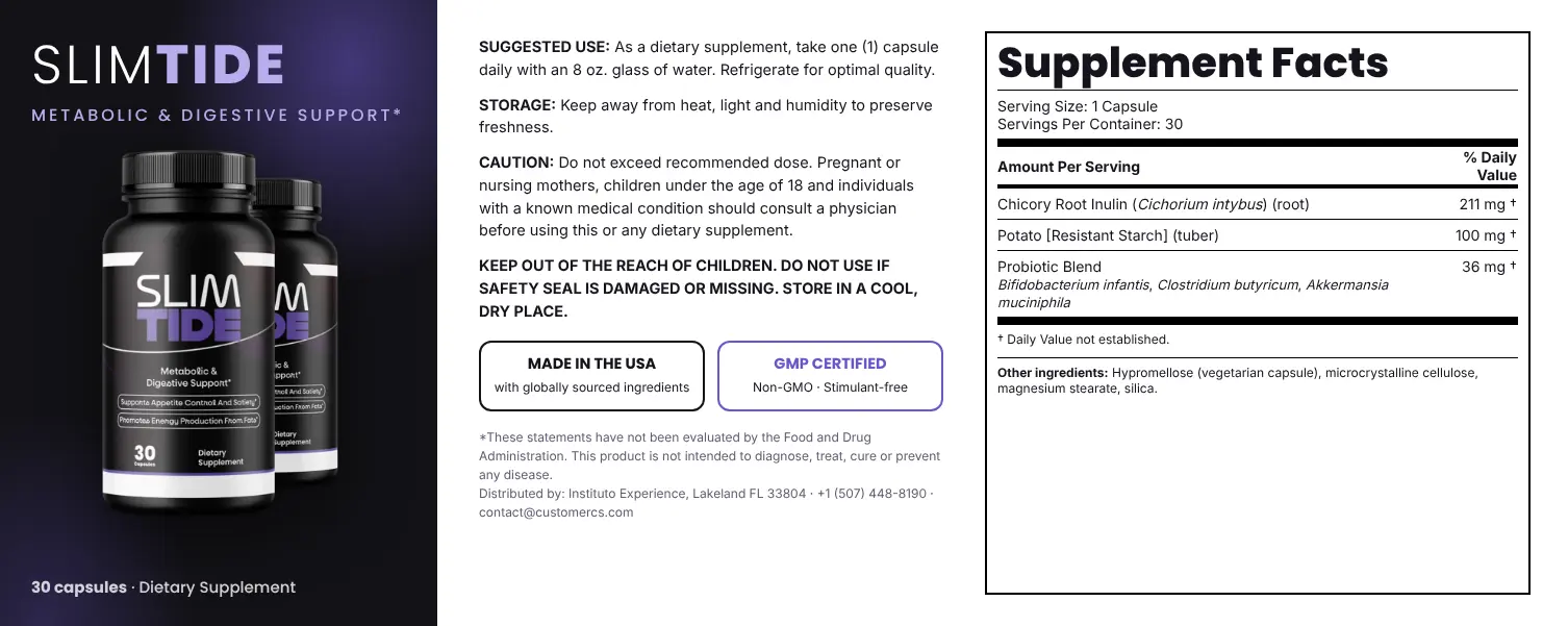 SlimTide Supplement Facts label